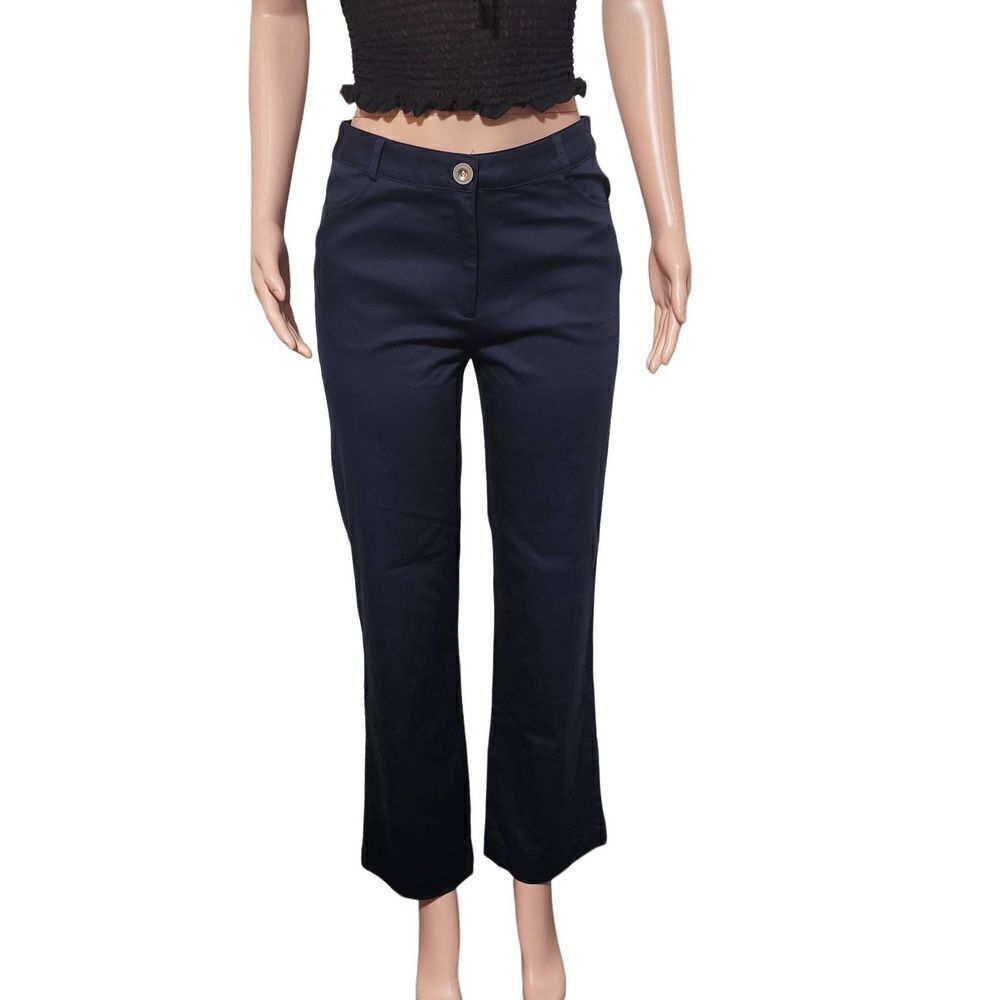 Women High waist wide leg elastic waist navy blue pants M